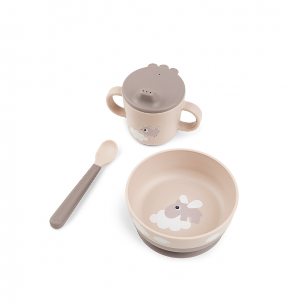 Set Pappa Foodie - Ciotola Tazza e Cucchiaio - Happy Clouds - Rosa Cipria - 100% PP Alimentare one by Deer - Foto 1